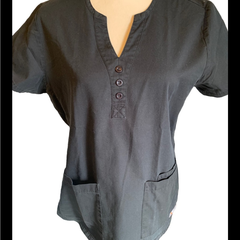 C by Barco Scrub Top Black Decorative Buttons Neckline Size Medium
